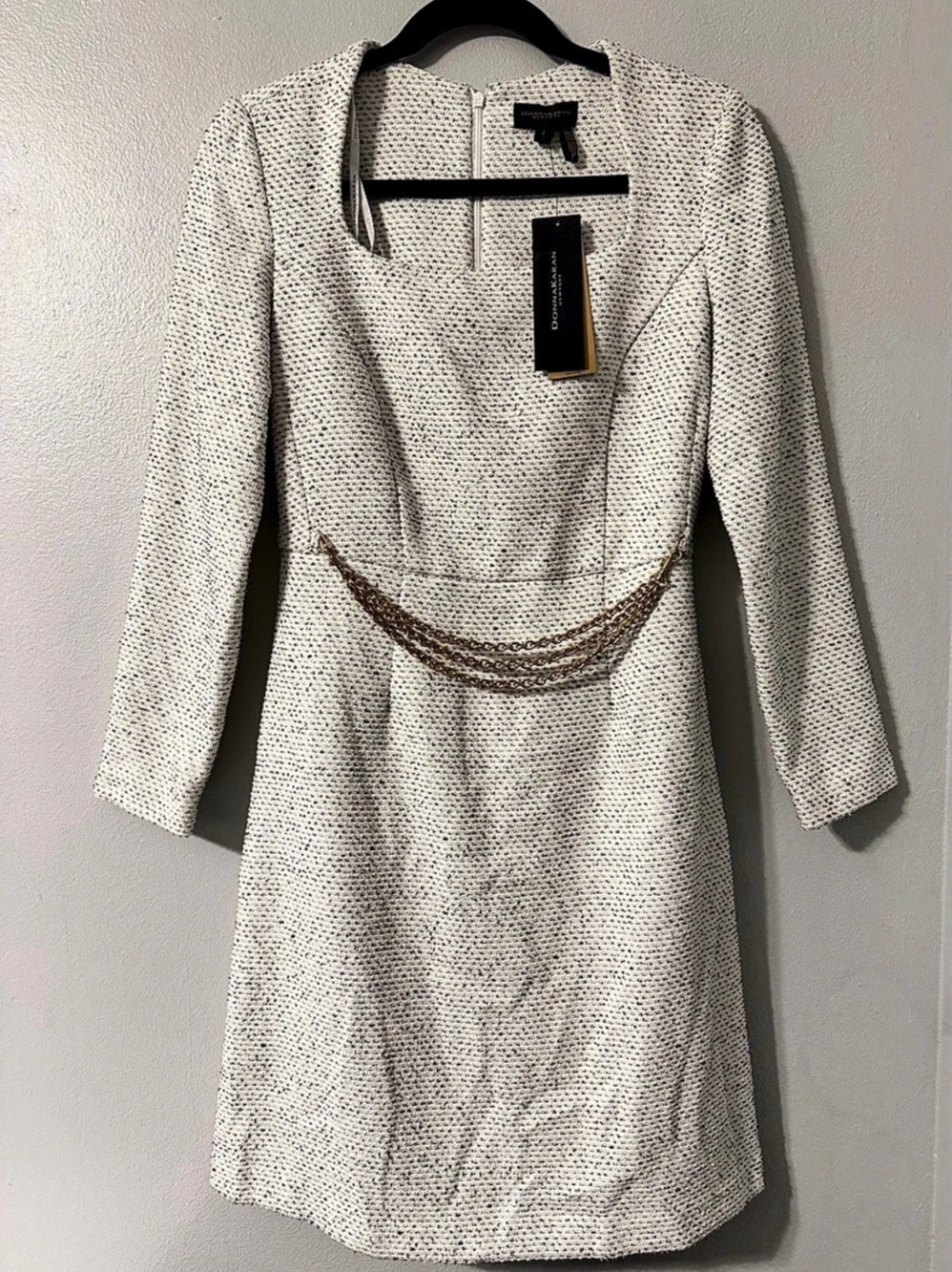 Donna Karan New York Tweed Chain-Trim Dress White & Black Size 2